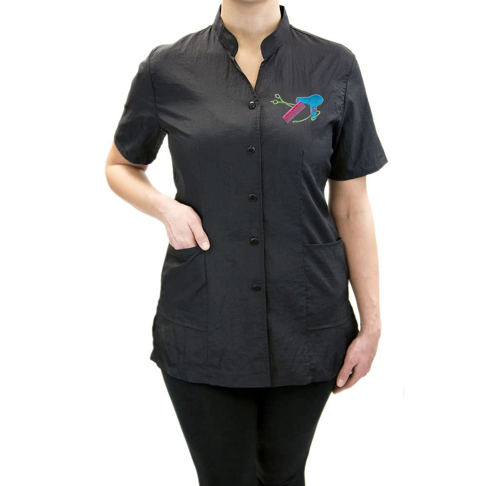 CHARLENE Anna Jacket Short-Sleeve Salon Uniform (DS Logo) | Hair Stylist | Water-Repellant | Machine Wash | Snap Closure